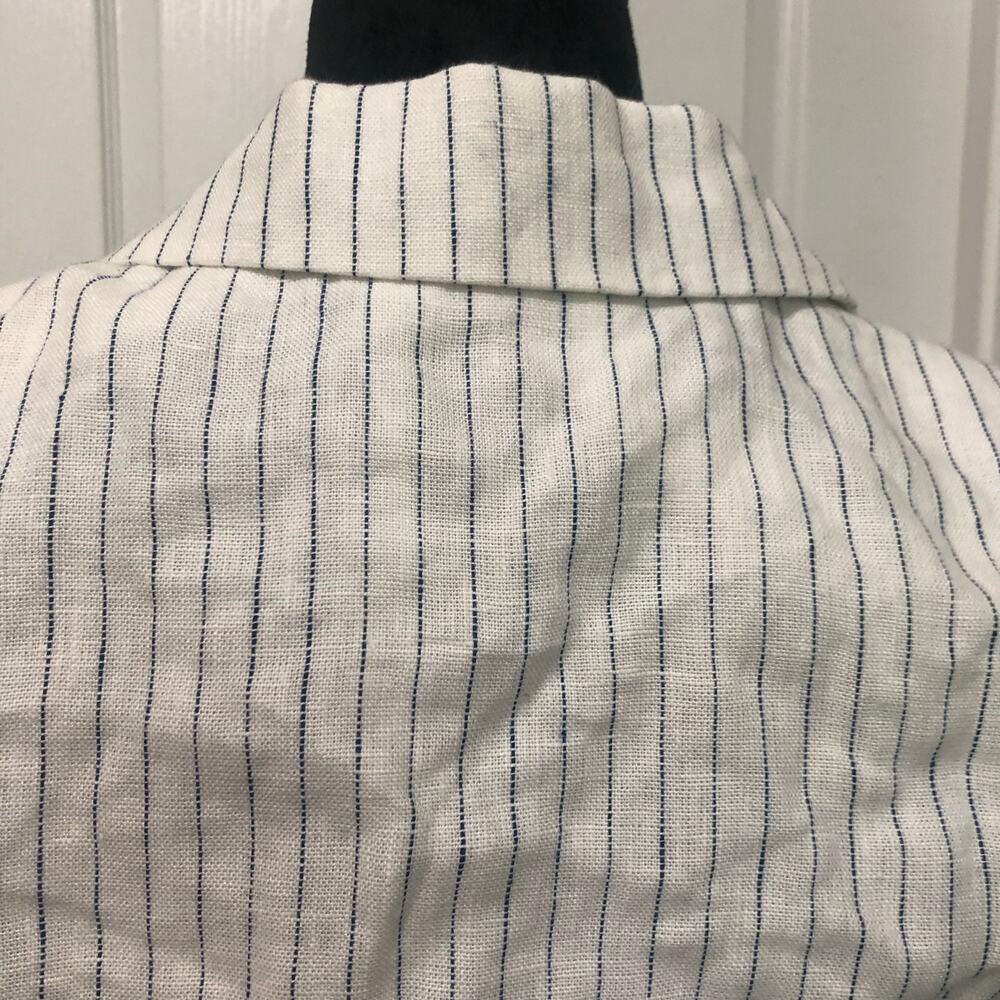 Mango Americana 100Mauro Womens Size XS White Navy Pinstripe Linen Blazer New - Picture 5 of 9